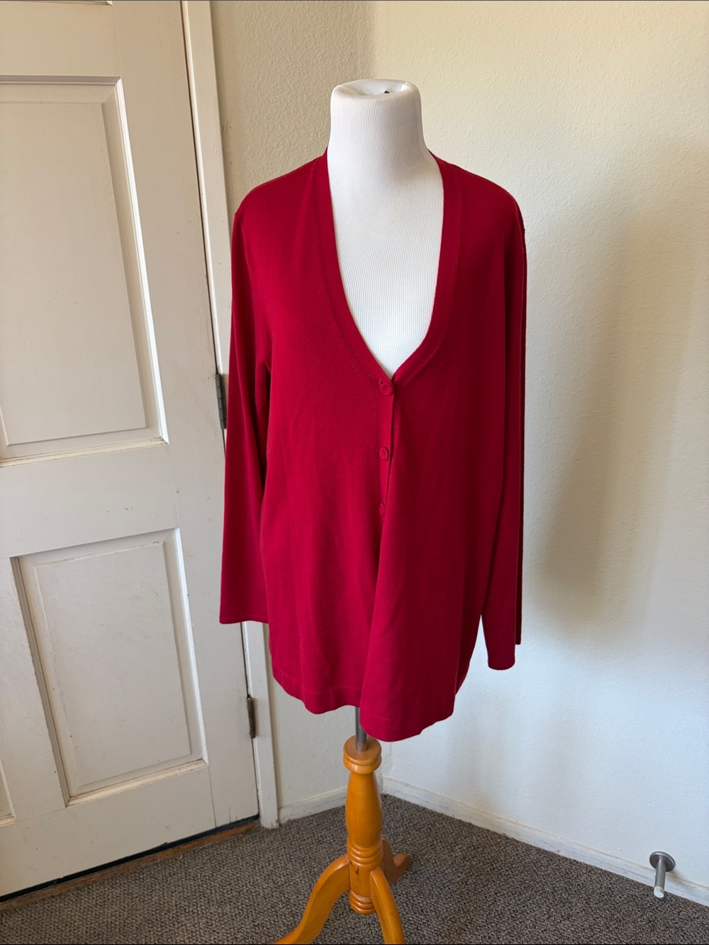 J. Jill Deep Red V-Neck Button Front Cardigan